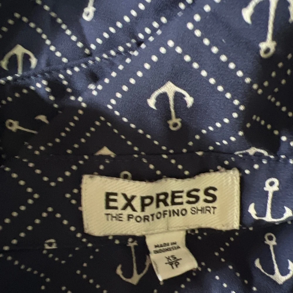 Express The Portofino Shirt Navy Blue White Anchors Nautical